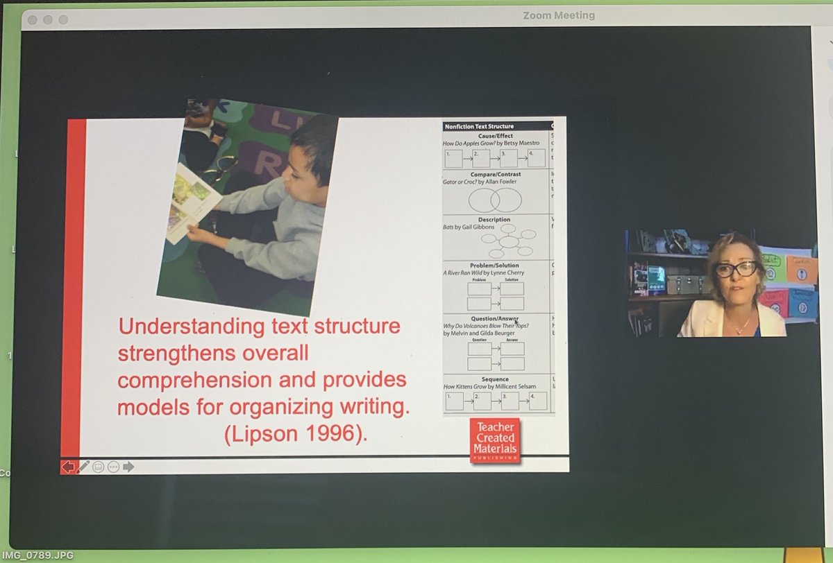 Wiseowlcathy's tweet photo. Tell the students what the text structure is BEFORE they read, so they know what to expect. AND teach gestures for each of the structures. So many good ideas from @LoriOczkus and she just got started. #tcmpla #textstructure #studentengagement https://t.co/LjCwcQlu6n