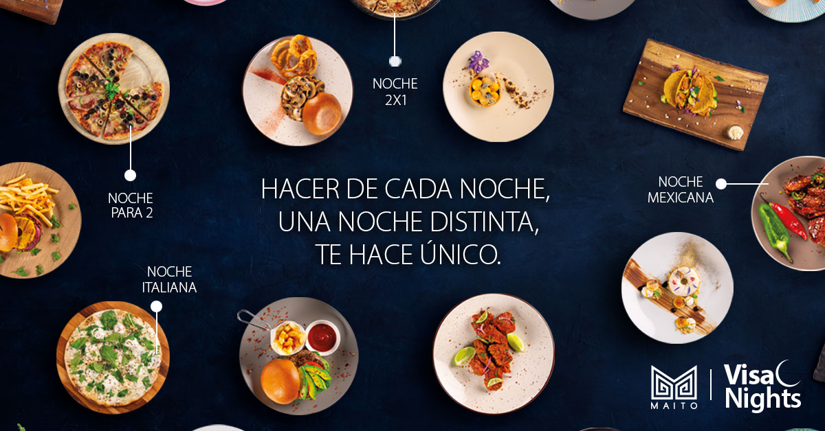 En Grupo Maito puedes descubrir un sabor único para noches únicas como tú.
Disfruta beneficios exclusivos pagando con tus tarjetas Visa. Aplican TyC. 
Más información en visa.com.pa