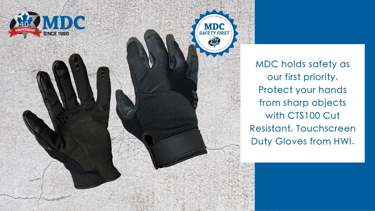 The HWI CTS100 Duty Glove is cut-resistant and can be used to operate touchscreen devices. A special cut resistant material lines the palm, and the tips of the thumb and fingers are covered with special touchscreen compatible leather.

Available at MDC. #TacticalGloves #HWI