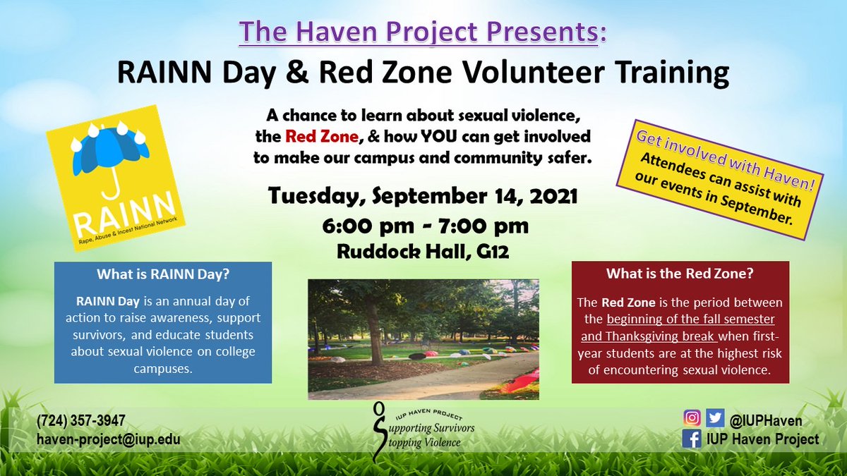 Don’t forget! Tonight at 6 pm in Ruddock Hall G12, The Haven Project will be discussing RAINN Day and the Red Zone! There will also be an opportunity to become a Haven Volunteer for more events!