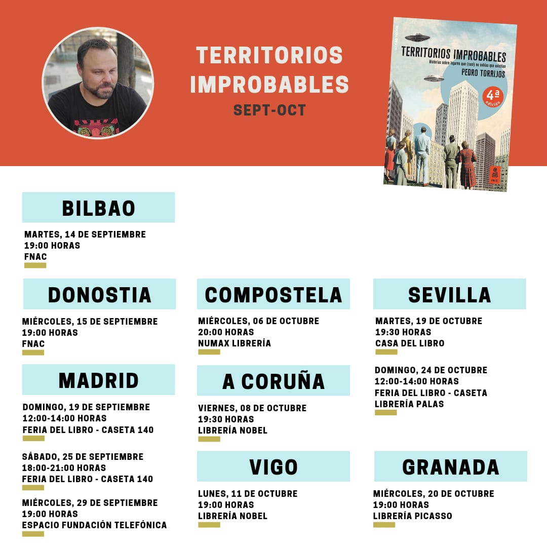 Pedro_Torrijos's tweet photo. ⚡️ TERRITORIOS IMPROBABLES TOUR ⚡️

Todas las fechas y todos los lugares donde voy a estar presentando y firmando Territorios Improbables en septiembre y octubre.

💡 Apuntadlo y VENÍOS!

(Y hacedme un RETUIT, guapis 😊) https://t.co/JSxwdlAmwW