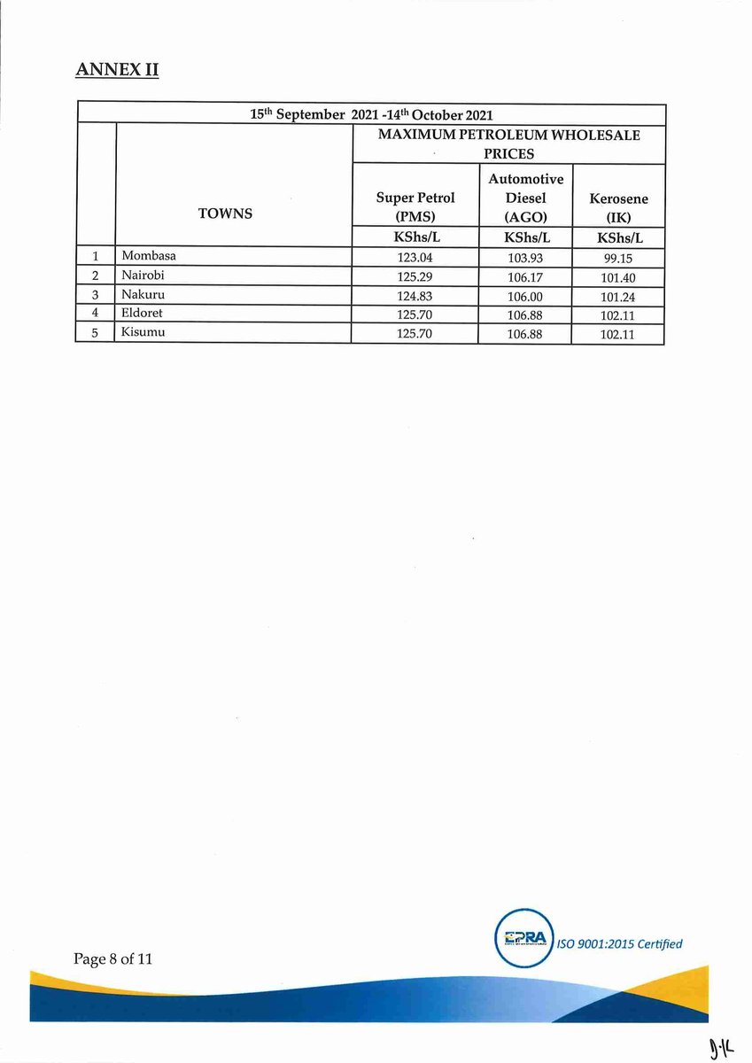 EPRA_KE's tweet photo. Super Petrol, Diesel and Kerosene will now retail at Kshs. 134.72, Kshs. 115.60 and Kshs. 110.82 per litre respectively in Nairobi starting today midnight. ^BO https://t.co/99rbtUF7O8