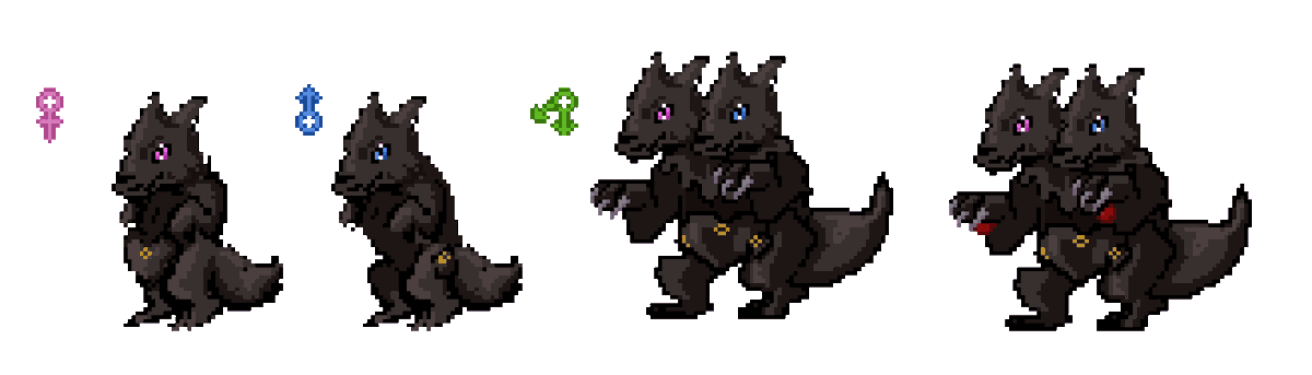 Michimongamedev's tweet photo. Everyone give a big welcoming howl to Dogaroo! As well as it's mysterious evolution, they are known as a pest, as they steal apples for nutrients from apple orchards. #Michimon #dogaroo #indiegames #indiegamedeveloper #werewolf https://t.co/PD4A4QInmo