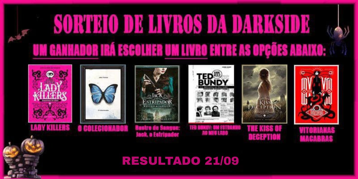 BestPromosBr's tweet photo. 💀 SORTEIO DE LIVROS DA DARKSIDE 💀

UM ganhador irá escolher UM livro entre as opções abaixo. Para concorrer você deve seguir as regras:

• Dar RT nesse tweet 
• Seguir a conta @BestPromosBr
• Dizer nos comentários qual livro quer ganhar

RESULTADO: 21/09 https://t.co/F0vlZa6v6Q