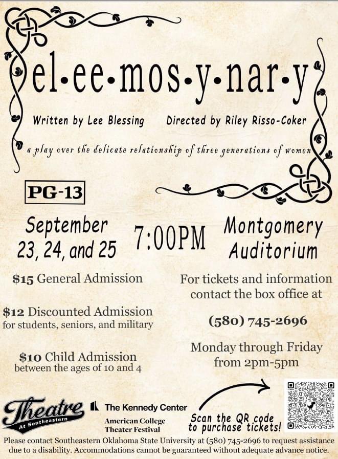 TheatreSE2's tweet photo. Tickets are now ON SALE!  Call 580/745-2696 or use the QR code to reserve your tickets TODAY!

Graphic design by Heaven Williams. https://t.co/BsDMufnnZs