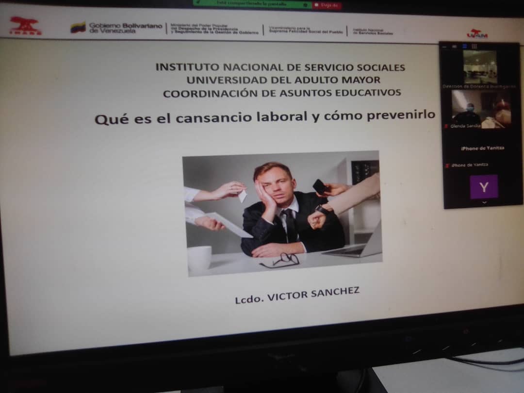 ¿Qué es el cansancio laboral y cómo prevenirlo, fue otro tema expuesto en videoconferencia llevada a cabo desde la sede principal del #IVSS en #Caracas al personal de la institución. #PorUnSeguroMásSocial @MagaGutierrezV @NicolasMaduro