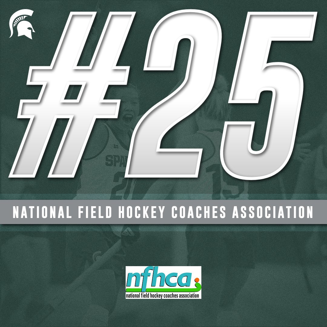 MSU_FieldHockey's tweet photo. Checking in at #25 in today's @NFHCA poll.  Back home on Friday, hosting #24 Ohio State (3 p.m.).  #GoGreen https://t.co/Uc6k6Vh0sC
