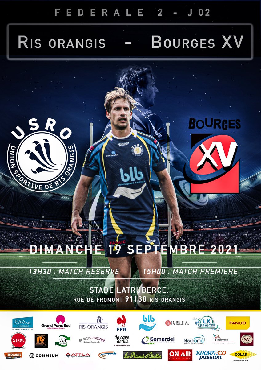 ⚠️ Premiers matchs à Domicile pour nos Séniors ! 🏠

Pour la J02 du championnat nos joueurs rencontreront Bourges. ⚔️

🗓 Dimanche 19 Septembre 
🕜 13h30 : Match Réserve 
🕒 15h00 : Match Première 

📍 Stade Latruberce
Rue de Fromont 
91130 RIS ORANGIS  

#AllezUSRO 🟡🔵 🦅