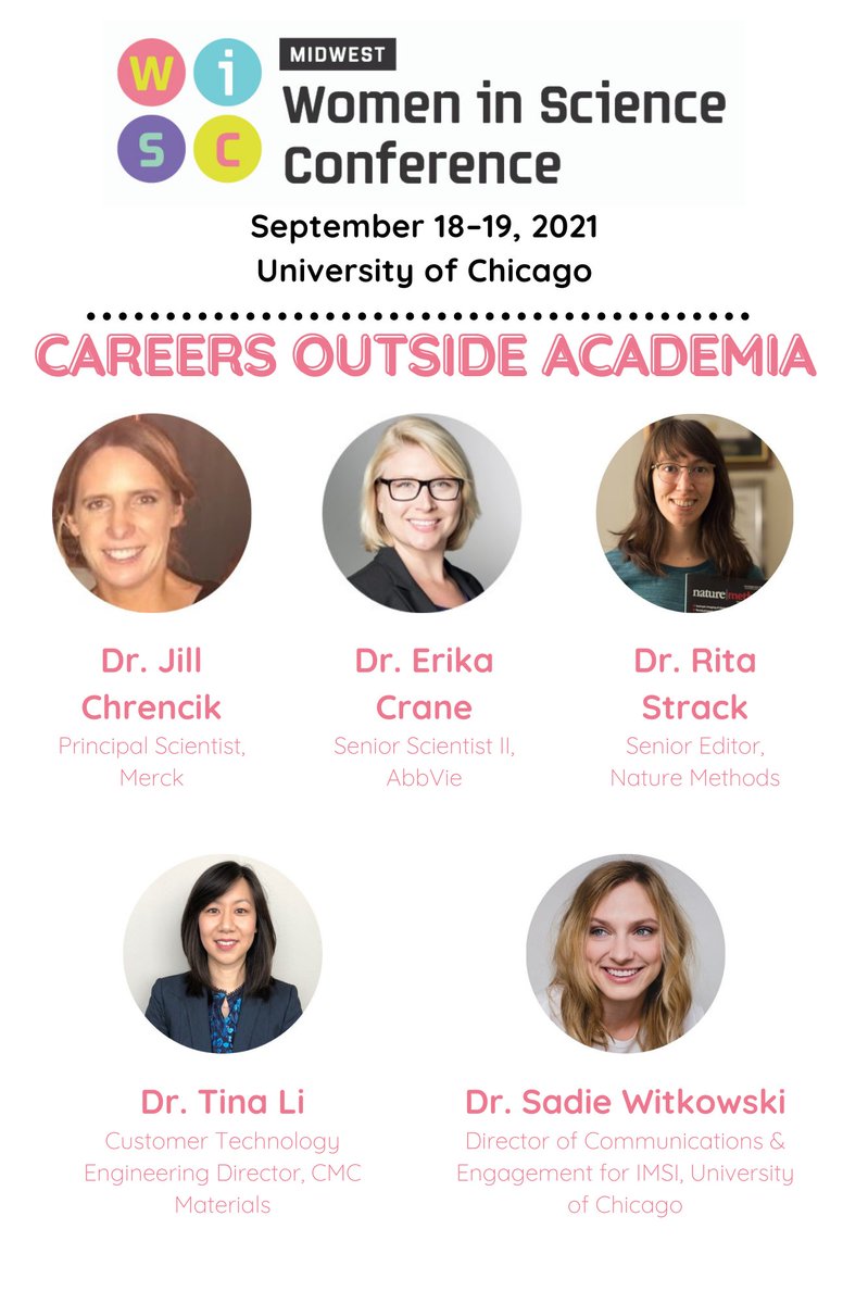 Midwest Women in Science Conference (@midwestwisc) on Twitter photo Curious about STEM jobs outside of academia? Register for WISC to hear from panelists Dr. Jill Chrencik (<a href="/Merck/">Merck</a>), Dr. Erika Crane (<a href="/abbvie/">AbbVie</a>), Dr. Tina Li (<a href="/cmc_materials/">CMC Materials</a>), Dr. Rita Strack (<a href="/rita_strack/">Rita Strack</a> <a href="/naturemethods/">Nature Methods</a>) and Dr. Sadie Witkowski (<a href="/SadieWit/">Sadie Witkowski, PhD</a> <a href="/UChicago/">The University of Chicago</a>) this weekend! Curious about STEM jobs outside of academia? Register for WISC to hear from panelists Dr. Jill Chrencik (<a href="/Merck/">Merck</a>), Dr. Erika Crane (<a href="/abbvie/">AbbVie</a>), Dr. Tina Li (<a href="/cmc_materials/">CMC Materials</a>), Dr. Rita Strack (<a href="/rita_strack/">Rita Strack</a> <a href="/naturemethods/">Nature Methods</a>) and Dr. Sadie Witkowski (<a href="/SadieWit/">Sadie Witkowski, PhD</a> <a href="/UChicago/">The University of Chicago</a>) this weekend!