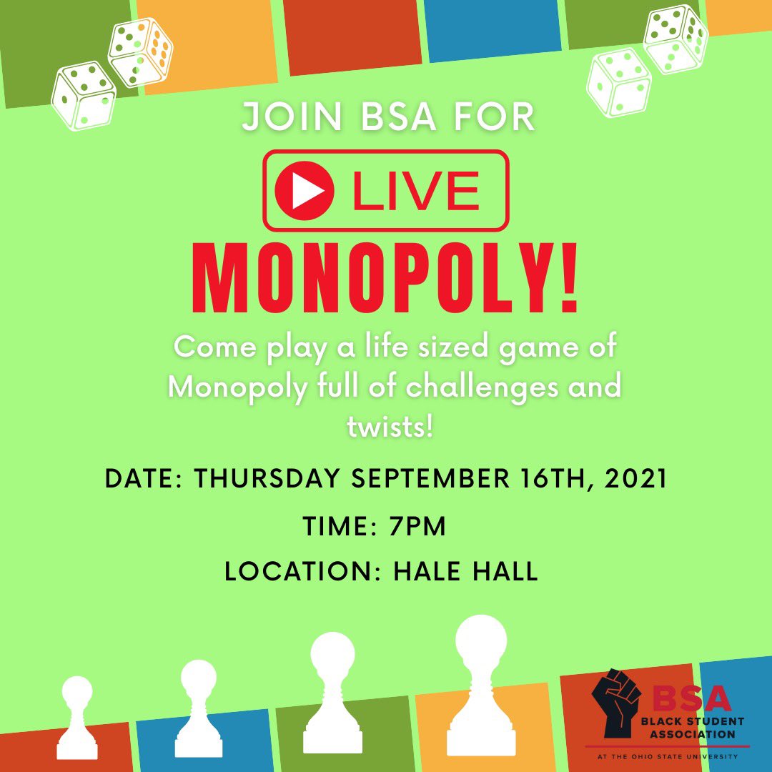 Join us this Thursday as we will be hosting Live Monopoly! This event will consist of fun interactive activities. The first 48 people get to play first and the first 15 get a full plate! See y’all Thursday!