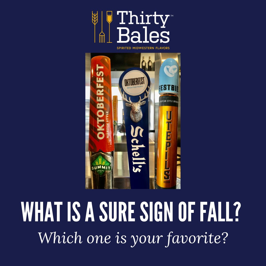 Thirty_Bales's tweet image. You can feel it in the air! Come on in to get a taste of our Oktoberfest beers on tap while they last. Let us know which one is your favorite and you may win a gift card. Visit us online at thirtybales.com or call 952-930-0369.
