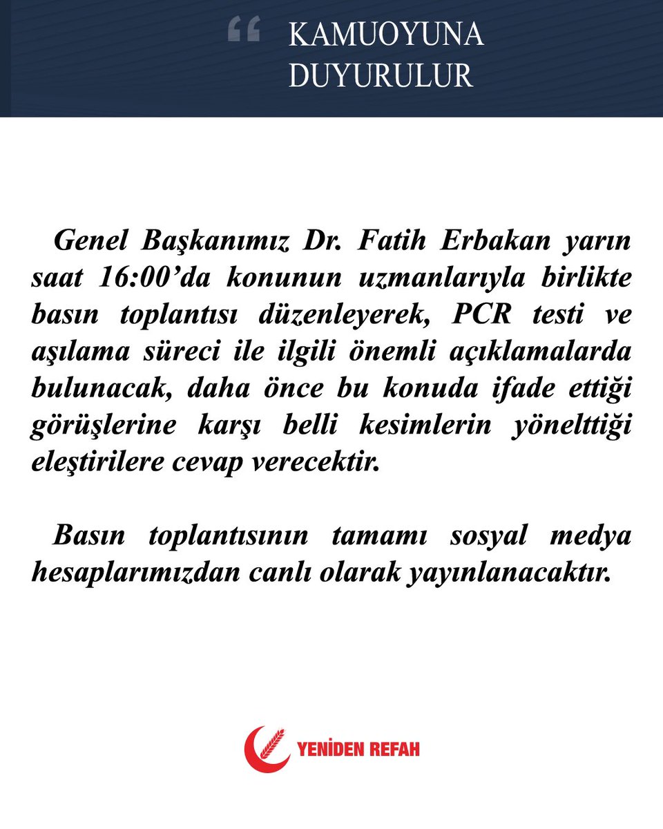 Gündemi yoğun şekilde meşgul eden koronavirüs ve aşılama sürecine ilişkin görüşlerimizi yarın (15 Eylül Çarşamba) saat 16.00’da basın toplantımızda kamuoyu ile paylaşacağız.