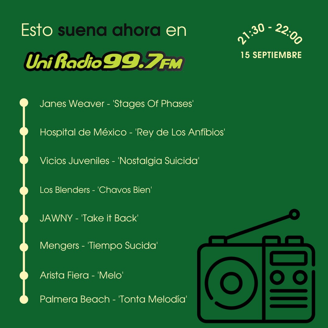 UniRadio997FM's tweet photo. Que la noche y el #997FM te acompañen con música de #PosterPaint, #ViVii, @PoliciasYLadron, @ultraluxmusic, #HospitaldeMéxico, @mengersmx y más.
#LaSeñalQueSigue
#SomosUAEMéx 💚💛 https://t.co/yEKzCv8DnB