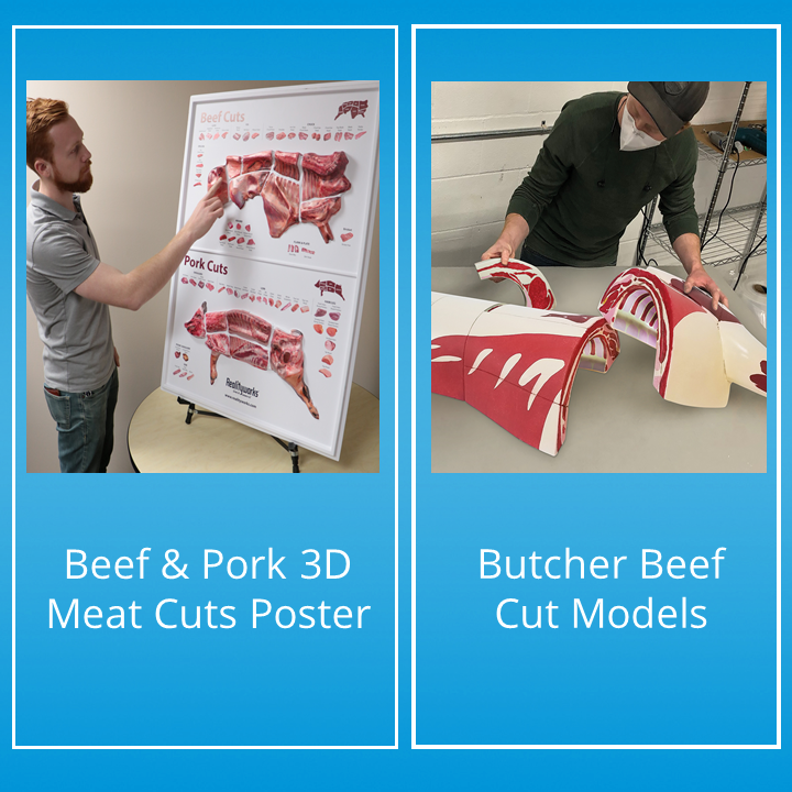 RealityworksInc's tweet photo. Teach #meatcuts without the mess! Students can assemble our 21 magnetic Butcher Beef Cuts Models and/or use our Beef & Pork 3D Meat Cuts poster to show primal beef and pork meat cuts in realistic, full-color detail. https://t.co/mpZbD6jPvV
#culinary #ag #curriculum #CTElife https://t.co/tbkHYL8x9a
