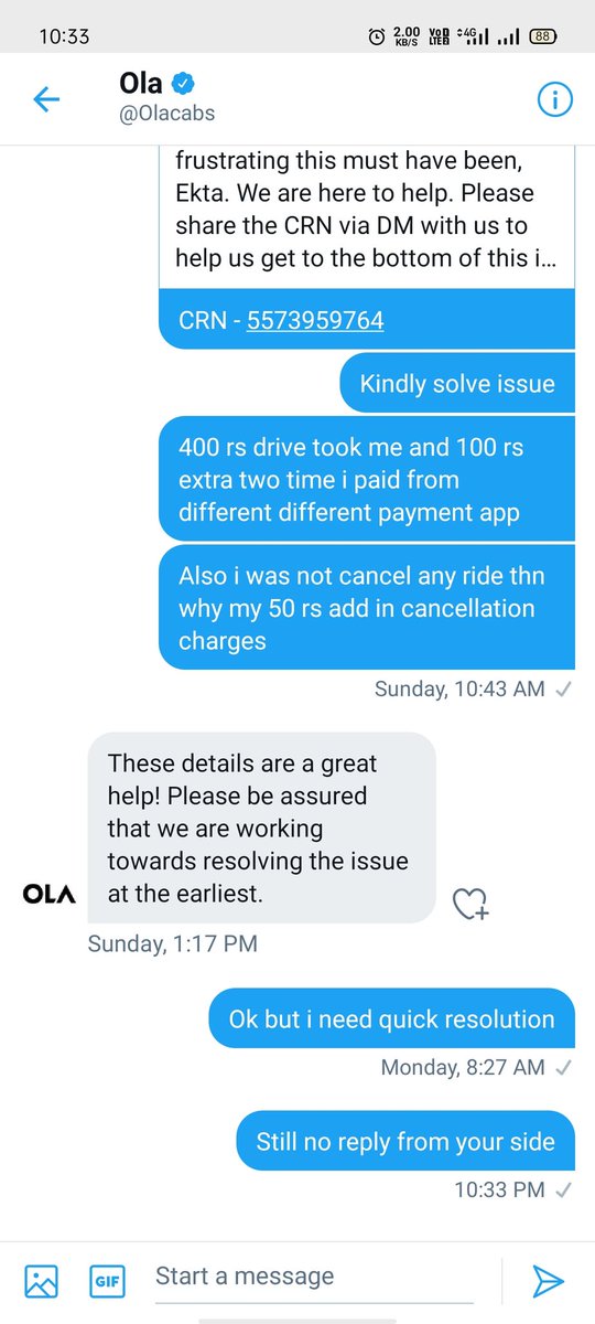EktaMathur14's tweet photo. Dear @Olacabs after sunday you are not resolve my issue even not reply me in private you have to give me reply atleast https://t.co/Sha2ZjKTsb