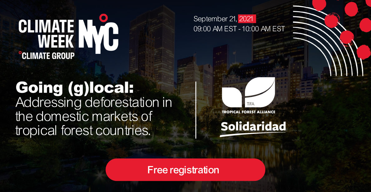 Revisemos los aprendizajes teóricos y prácticos de la implementación de los Acuerdos de Cero Deforestación,   para reducir la deforestación en productos como el #aceitedepalma, #cacao, #café, la leche y carne.
📅 21/09
⏰8 a.m. (Hora Col)
➡️Regístrese aquí bit.ly/3k9HwNG