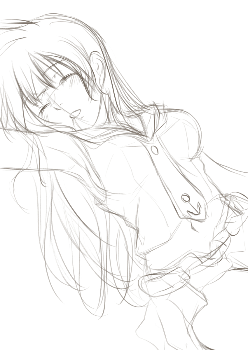 #このタグを見た人はラフ画とその完成絵を見せる 
ワンドロとは言え、下絵がテキトーすぎるw 