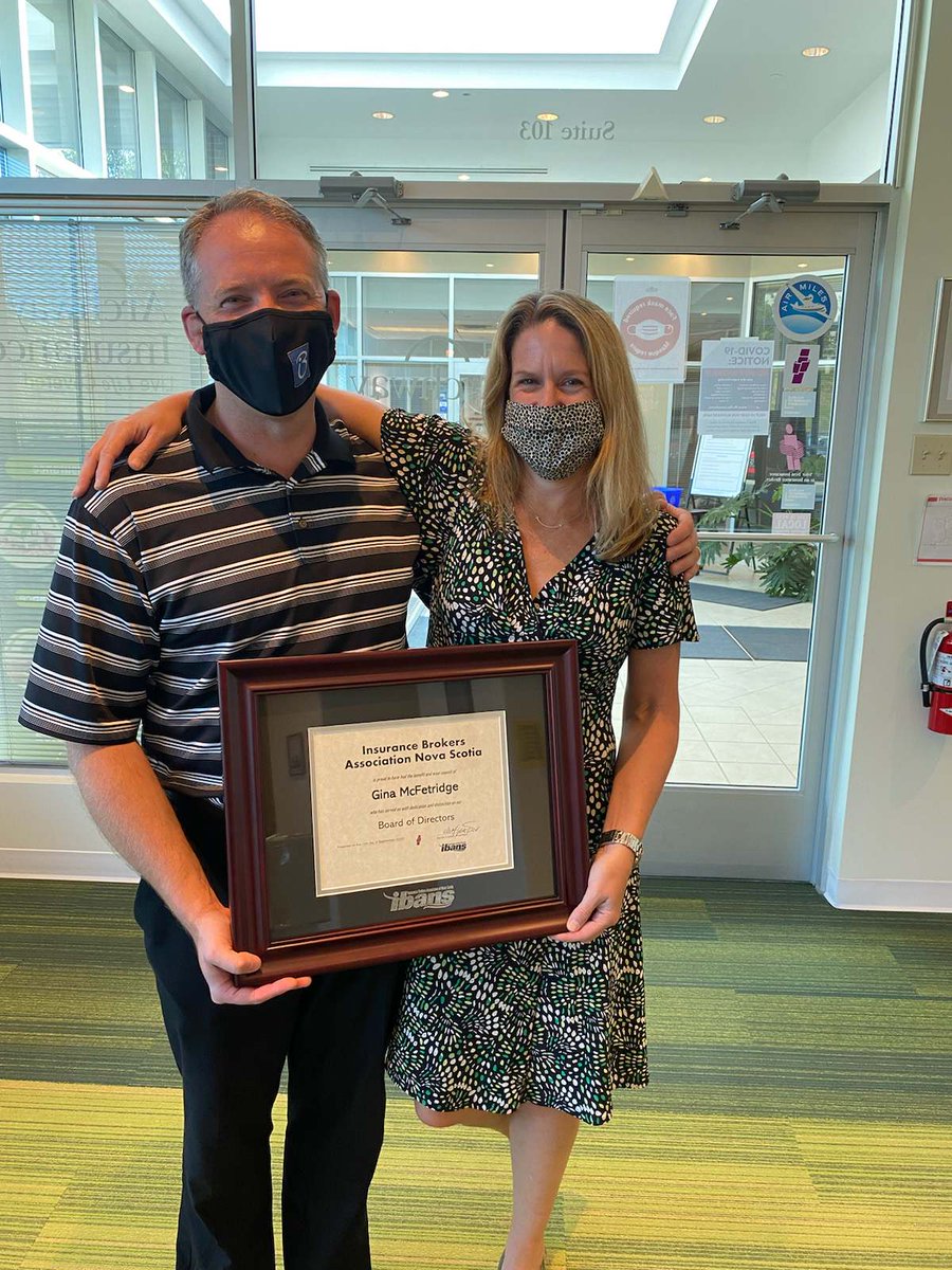 InsuranceNS's tweet photo. As we begin to reconnect, our Chair @DarrenLipsett was able to present @gmcfetridge with her departing director certificate.

Thanks to both of you for your many contributions to IBANS! https://t.co/N2ZOaGhocB