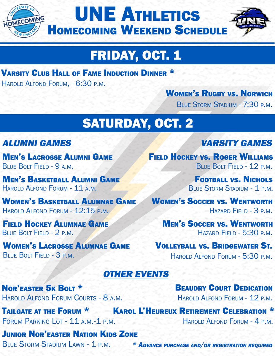 Homecoming Weekend is just over two weeks away! Check out all of the athletic events going on and register at alumni.une.edu/s/1080/m20/int…. We are looking forward to welcoming all of our Nor'easter alumni, family, and friends! #GoNoreasters #WeAreUNE #UNEHomecoming