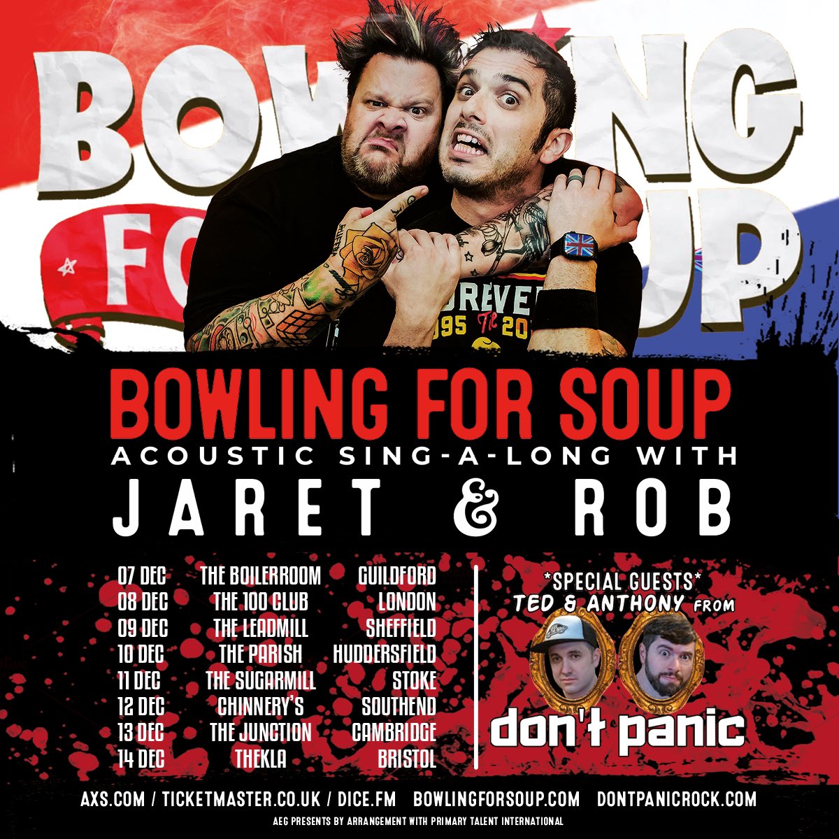 robfelicetti's tweet photo. 🇬🇧 @bfsrocks acoustic sing along tour this December with our pals @DontpanicPA 🎫 tickets on sale this Friday! https://t.co/R2efsCBEbx 
#bowlingforsoup #dontpanic #bringbacklivemusic #acoustic #punkstuff https://t.co/Y2DuHRcOh1