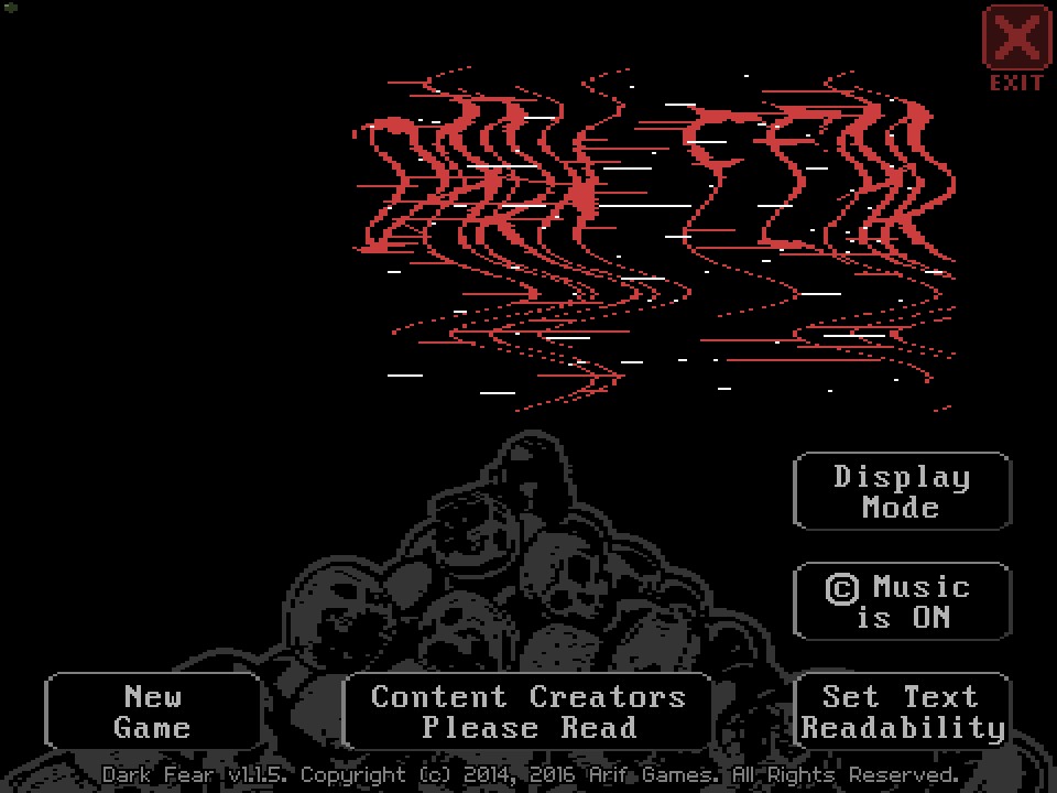 Trying to take a screenshot of the main menu of Dark Fear by <a href="/ArifGames/">Arif Games™</a> and in every single one the titles are glitched 😱 Y'all already got me suspecting I've stumbled upon a cursed game 👀