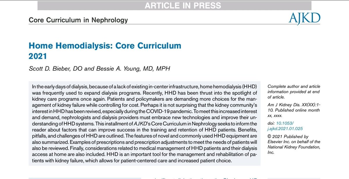 Review - #CoreCurriculum - Home Hemodialysis 
@AJKDonline 

#NephPearls 
#HomeDialysis
(🔏)
sciencedirect.com/science/articl…