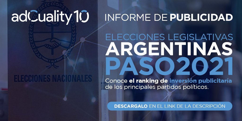 El reporte que piden todos 🇦🇷
Conoce todos los indicadores de las elecciones paso 2021 en Argentina.

Descarga el reporte completo aquí: bit.ly/3hsIwuz

#laspaso #laspaso2021 #argentina #eleccioneslegislativas #adcuality #reporting #indicadores  #pautaspublicitarias