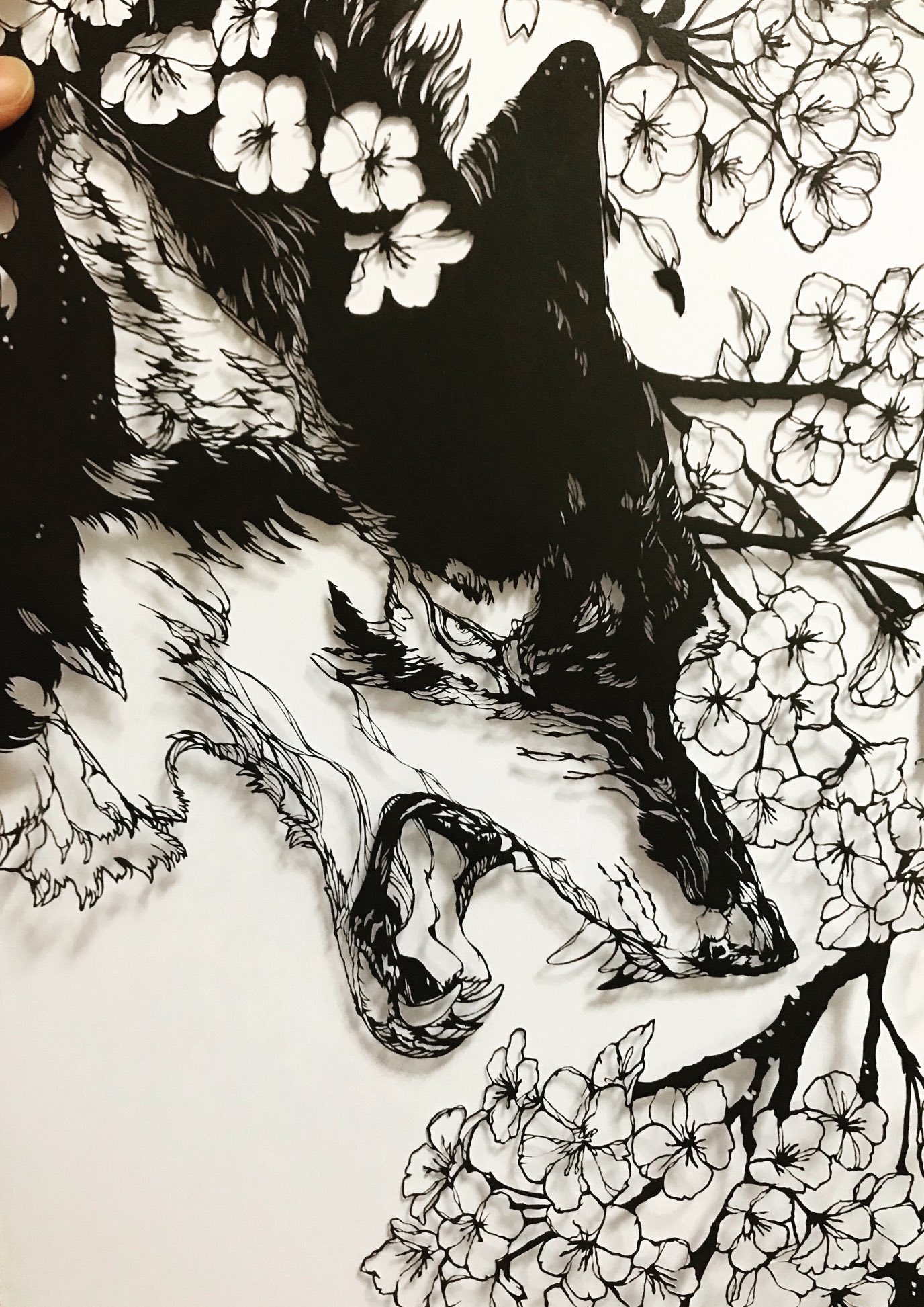 تويتر 烏海 ﾓﾝｽﾀｰ 背景2dイラスト على تويتر オーダーでデザインした切り絵です 狼と桜 切り絵 T Co Nex0xqzsqa
