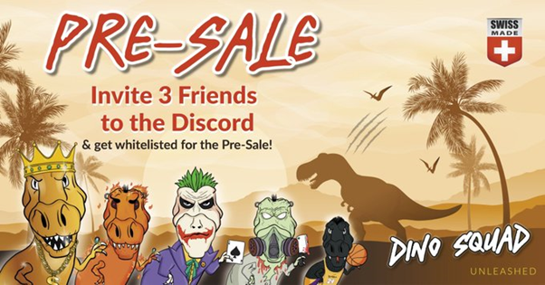 DinoSquadNFT's tweet photo. The Dino Squad is ready to be unleashed! Join the movement and secure yourself a guaranteed mint during our Pre-Sale starting in the 2nd half of September. 
You just need to join our Discord Server: https://t.co/ReVKWUHJIz and invite 3 friends.

#nftart #nftgiveaway #nftpresale https://t.co/7gVU9PfXBc