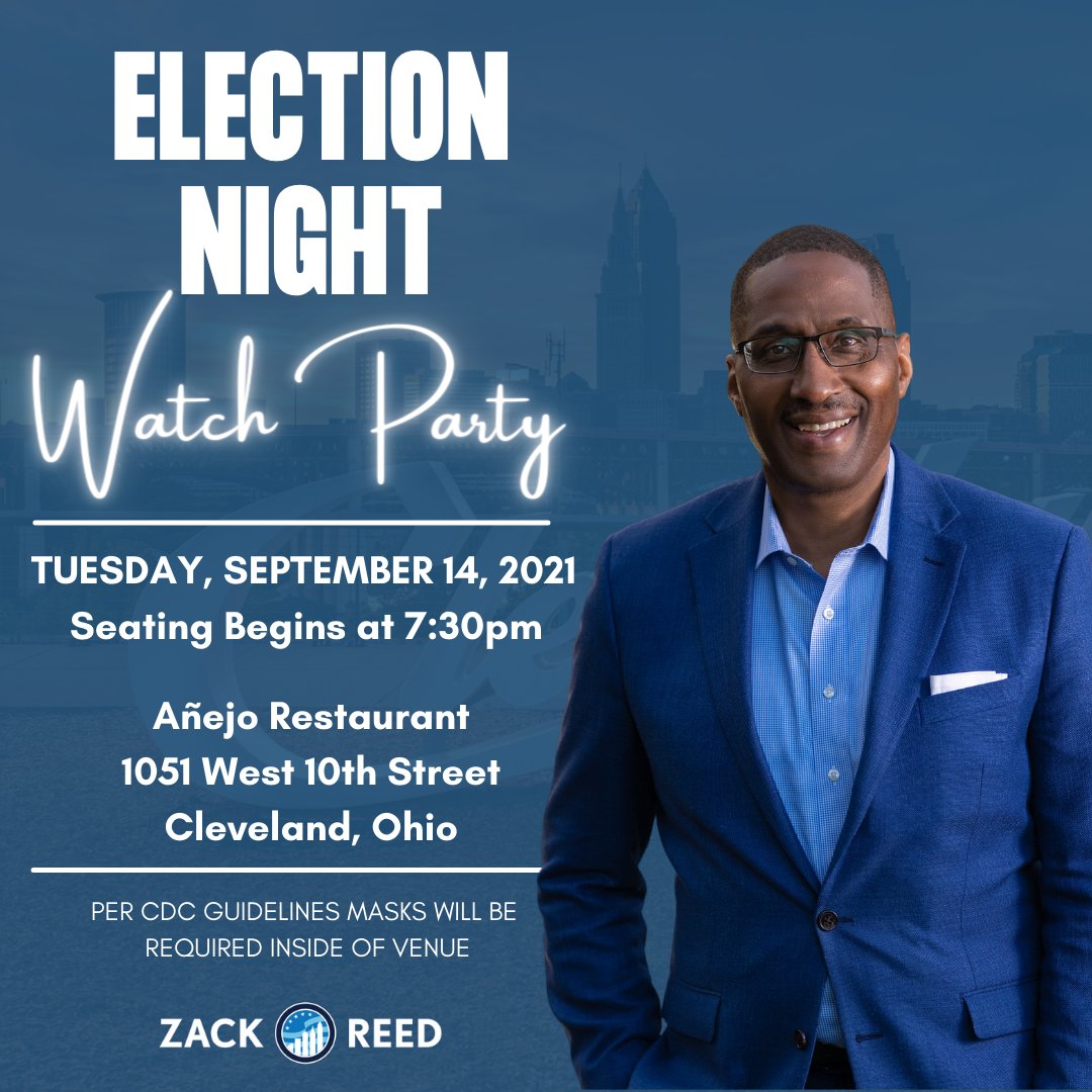 zachreed12's tweet photo. Cleveland, this has been a great ride! Thank you for all your support. Join me at Añejo Restaurant for an election night watch party. Be my special guest this evening and let’s watch the election results together. #ZackforCle https://t.co/FVLPaq2Q26