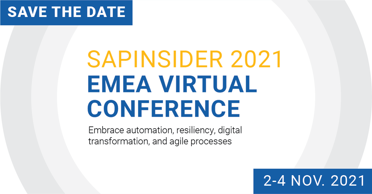 Today's unpredictable business environment has challenged mindsets, tested technology, and shifted resources. Discover how your #SAP peers are building on lessons learned and preparing for new opportunities at the #SAPinsider 2021 #EMEA Virtual Conference🗓️bit.ly/3ElbUwH