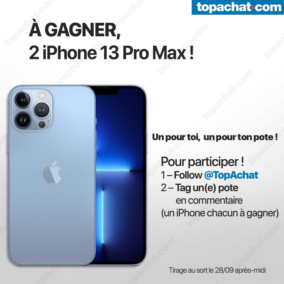 🎁 #Concours 🎁 #AppleEvent 

Gagne le tout nouvel #iPhone13ProMax !

Un pour toi, un pour ton pote !

Participe ici ! ⬇
instagram.com/p/CTz-E53LnEz/