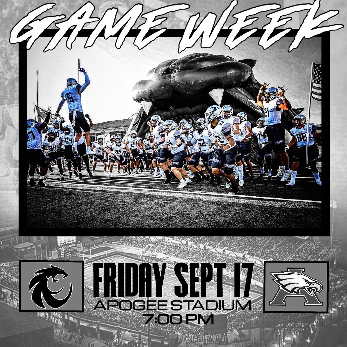 🅶🅰🅼🅴 🆆🅴🅴🅺
🆚 Atascocita 
📍 UNT, Apogee Stadium 
⌚️ 7:00 PM
🎟 bit.ly/3nuXC6H

#Southside | #DifferentBreed