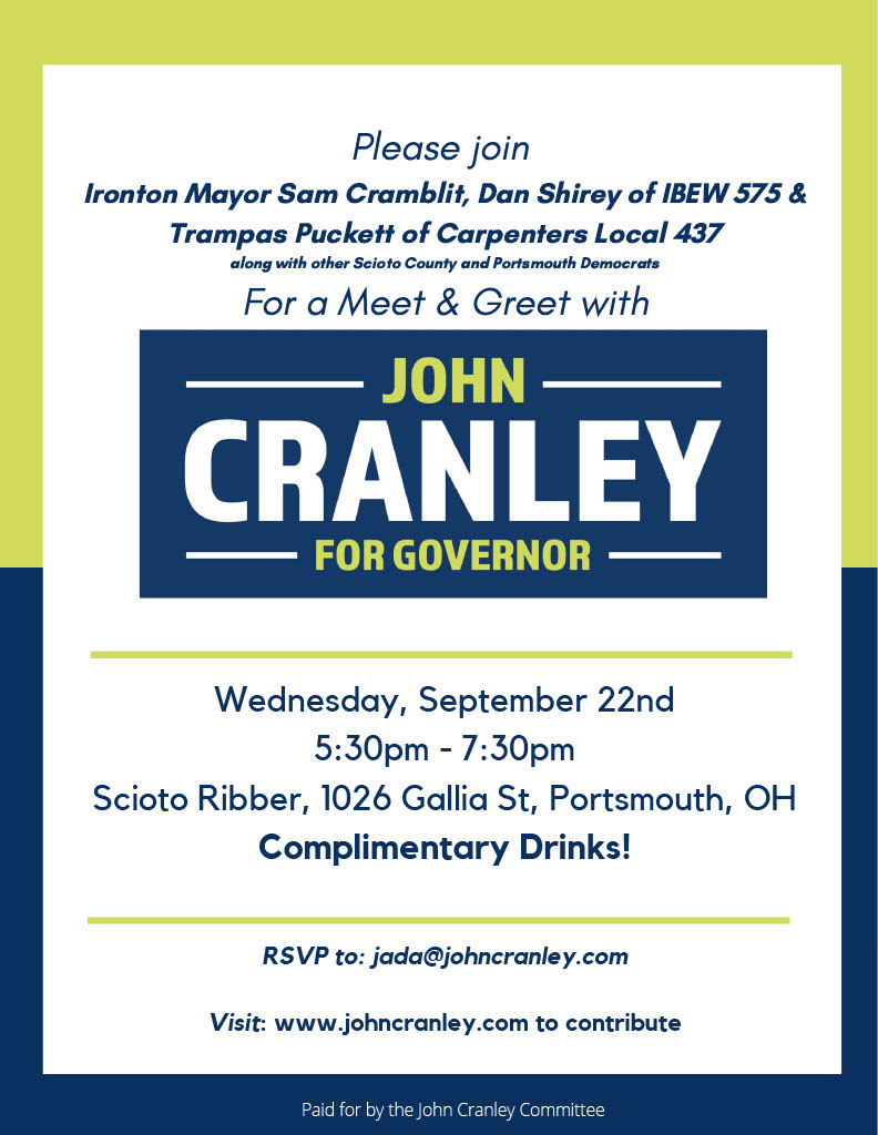 Come to the Scioto Ribber to meet this great friend of organized labor!