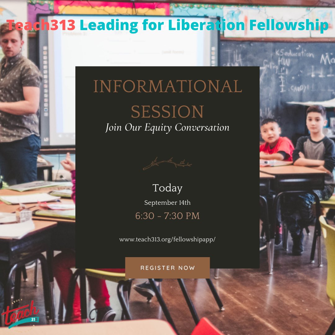 Teach_313's tweet photo. ATTENTION EDUCATORS

Our virtual Informational Session is today from 6:30 - 7:30 pm! It is not too late to register and attend. 

Visit https://t.co/n0DEYp6tu4 to register and apply for the Fellowship🍎. https://t.co/VgxIK6HwGl
