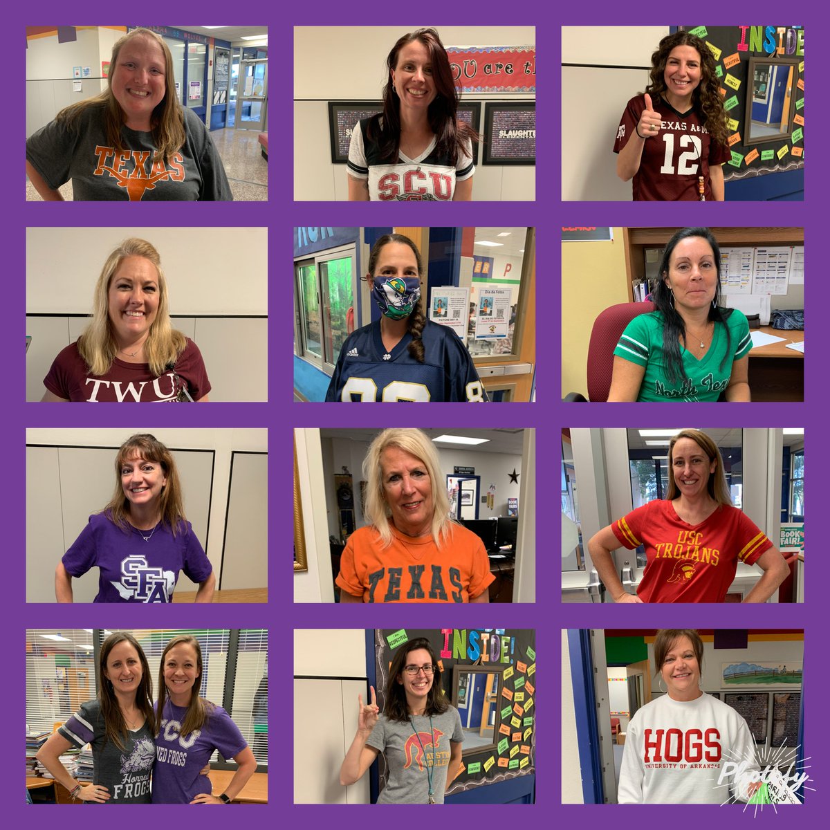 Our amazing teachers show off their college gear in celebration of College Week at Slaughter Elementary!!! #prideinside2122 #mymisd