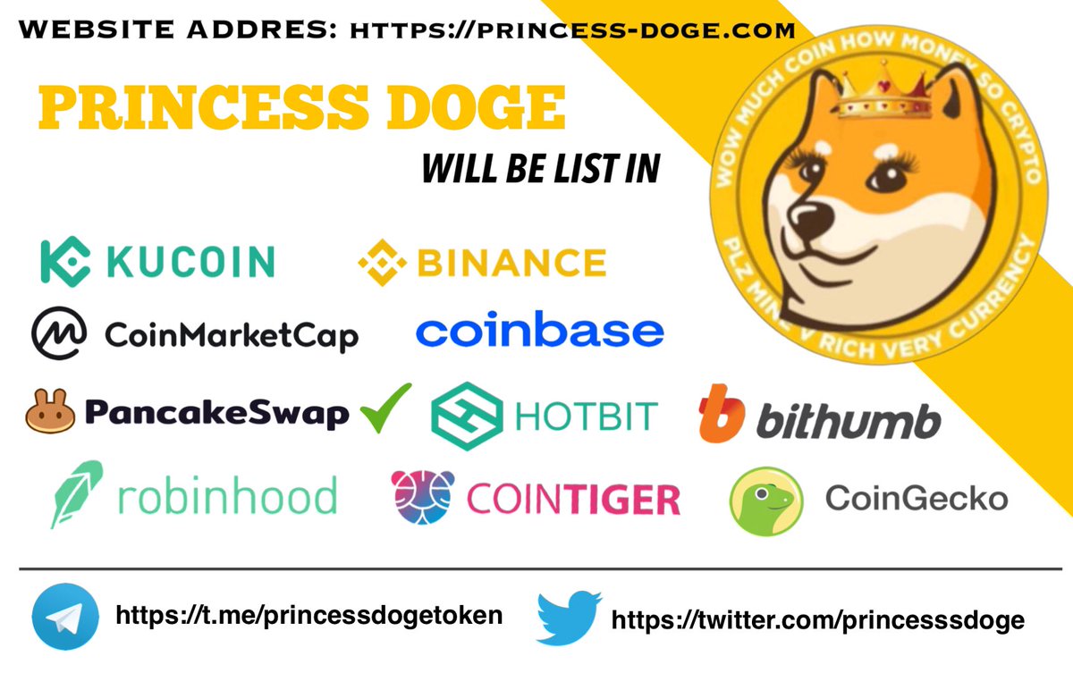 Princesssdoge's tweet photo. @elonmusk 📜#PrincessDoge Contract: 0x864d9d955667dad711c5c019275d58ecc6569ea9
  👸Name: Princess Dodge
  🐶Symbol: PDOGE
  🚀Decimals: 8
@elonmusk @cz_binance @PancakeSwap @coingecko @CoinMarketCap @coinbase @CoinDesk https://t.co/RrcjMIfKdW