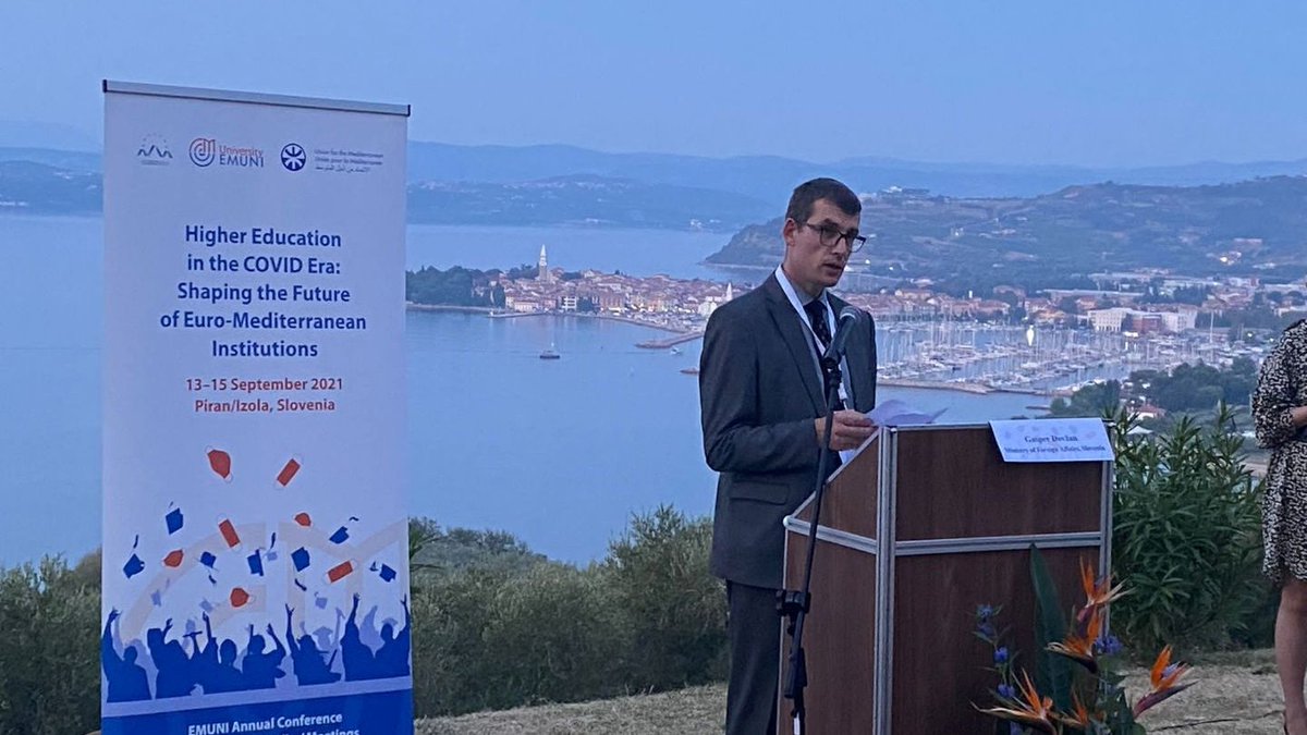 MZEZ_RS's tweet photo. At the @EMUNI conference, which was established during the first Slovenian @EUCouncil Presidency, State Secretary Dovžan underlined the importance of the activities carried out by the #Emuni University in the education of young people in the #Mediterranean. https://t.co/H72Z1c1A2v