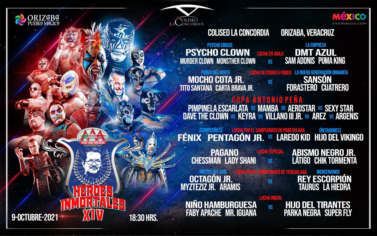 ✨ ¡Este el cartel completo para #HéroesInmortalesXIV de Lucha Libre Triple A! ✨