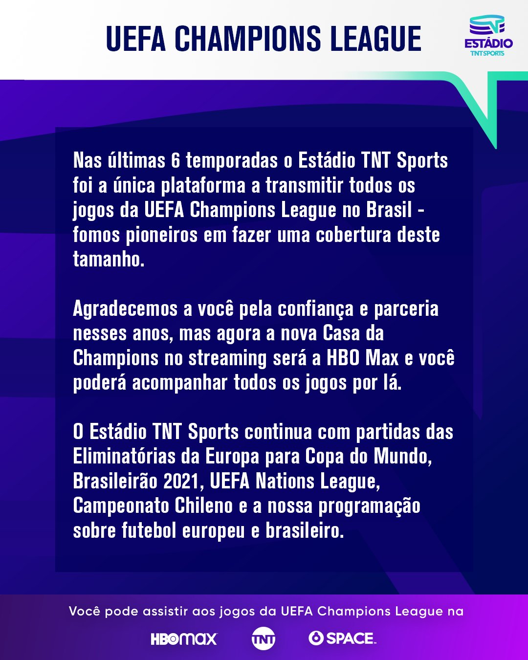 HBO Max vai transmitir jogos da Champions League e do Brasileirão