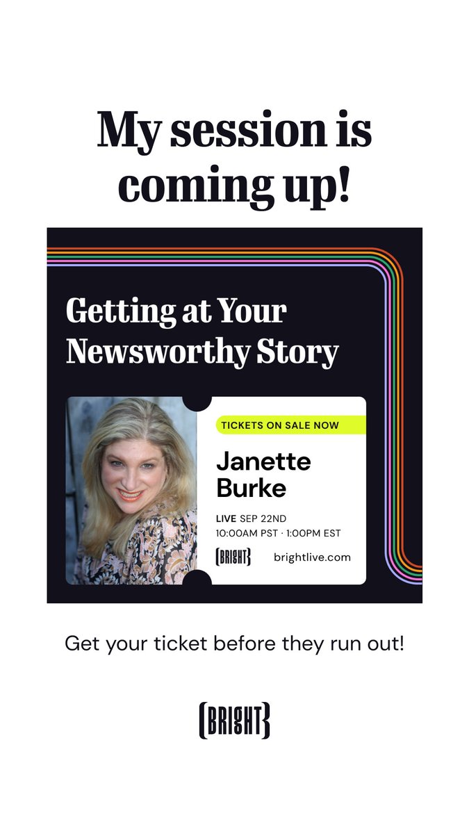 JanetteBurke's tweet photo. On Wednesday, September 22, 2021, at 1:00 pm, EST join Janette on Bright as she delves into how to tell &amp; sell your story in a media interview or speech.

Tickets are just $15!

Learn more &amp; purchase your tickets here! 

https://t.co/NIMJFEN0qX

#storytelling #media #speech https://t.co/PSXETxwuAf