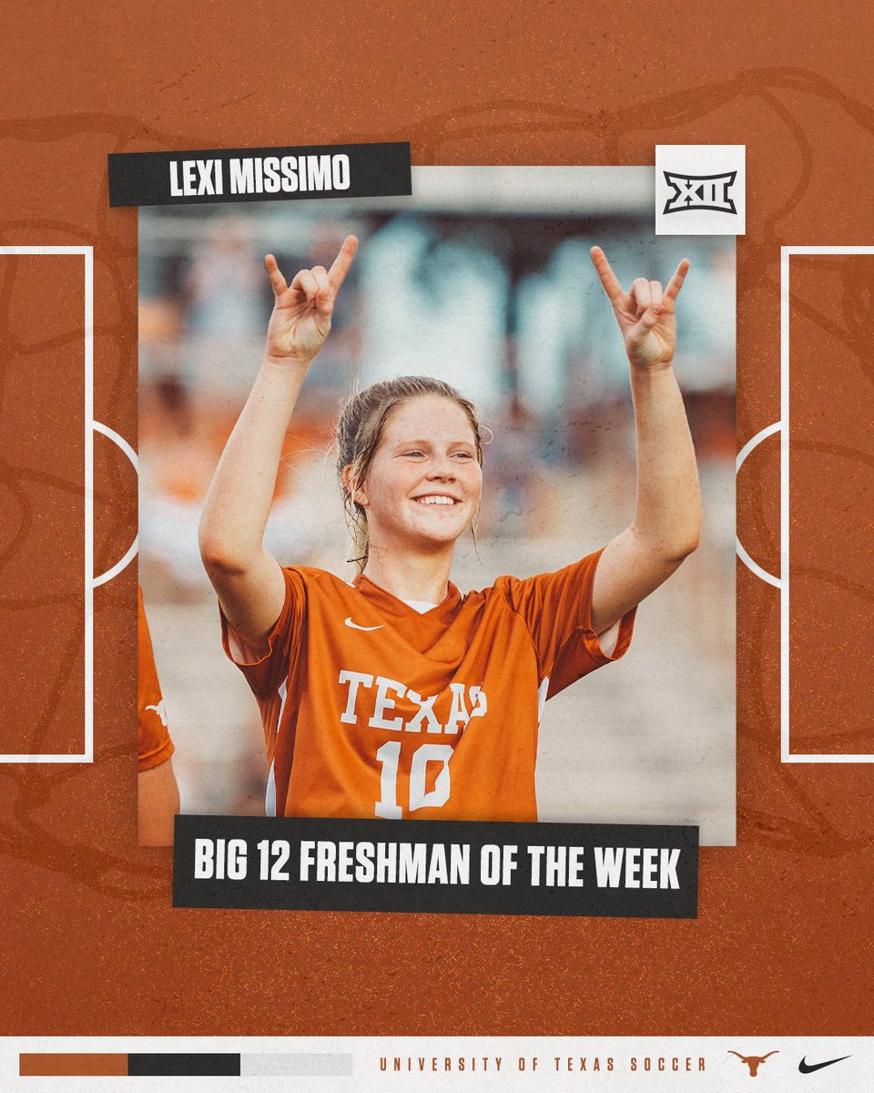 TexasSoccer's tweet photo. Make it 2⃣ weekly league awards in a row for @MissimoLexi as the Southlake, Texas, native's been named the Big 12 Freshman of the Week for Sept. 14! 🤘 https://t.co/qumzYTbM5c