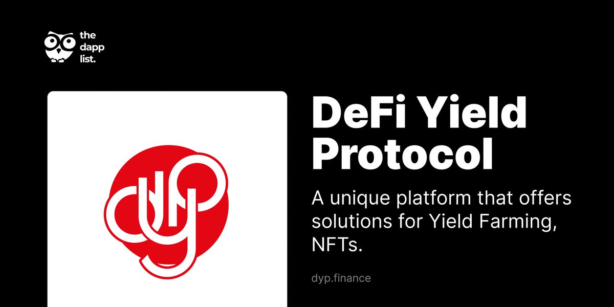 BhargaviKothari's tweet image. 🔥 @thedapplist #DeFi Yield Protocol listed this week on our V2 🎉 

@dypfinance is a platform that offers solutions for yield farming, staking, NFTs, and enabling users to leverage the advanced trading tools of the DYP.

#TraverseToWeb3 w/ us v2.thedapplist.com 🚀