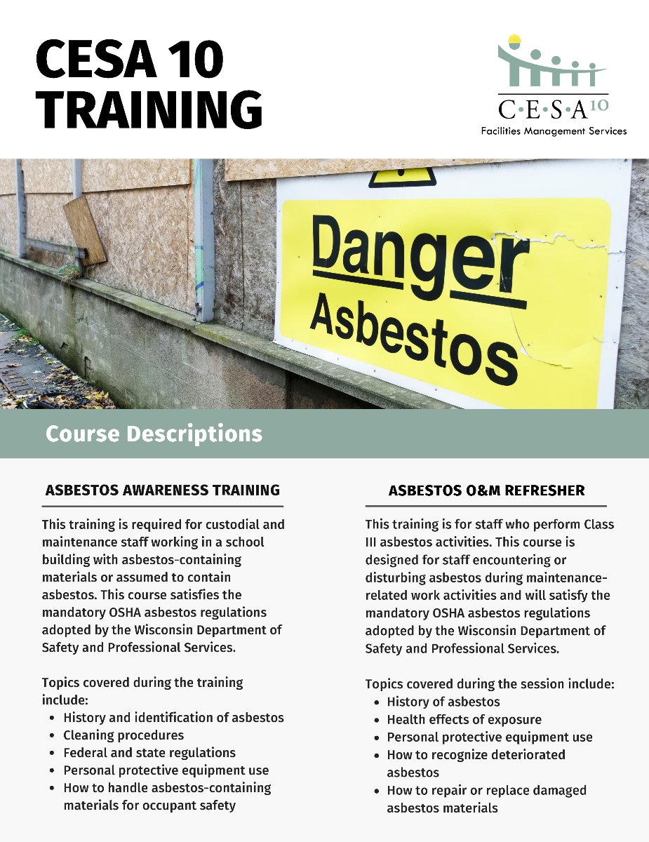 CESA 10 Upcoming Asbestos Training Sessions - mailchi.mp/60ad7dea25b8/c…