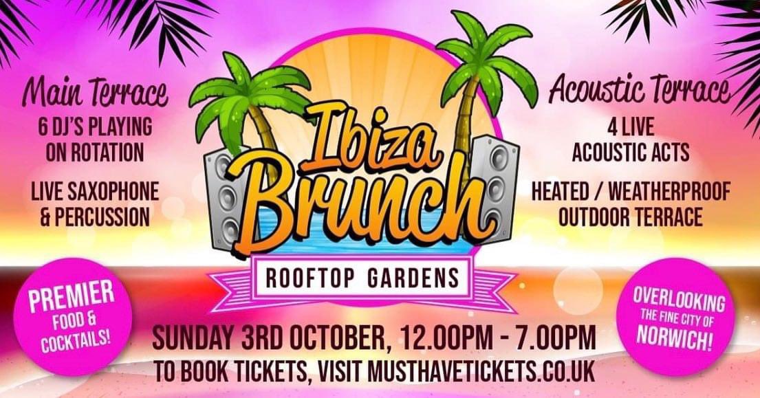 END OF SUMMER PARTY 🎉 Sunday the 3rd of October! There’s still time to book your tickets! 🙌🏼.
.
.
.
.
#rooftop #rooftopgardensnorwich #rooftopnorwich #ibiza #ibizabrunch #brunch #norwich #norwichevents #norwichcity