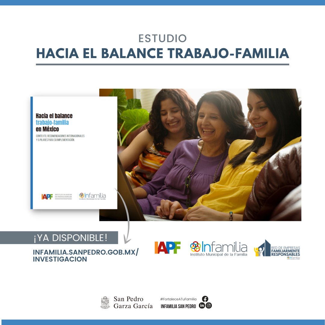 Infamilia_SP's tweet photo. ¡Nuevo estudio ya disponible! Descárgalo en https://t.co/9ke7ihIFcX

El análisis estuvo a cargo del #IAPF y el equipo de Proyectos Estratégicos del #Infamilia de San Pedro  y contó con la participación de más de 18 empresas de la #REFR

#BalanceTrabajoFamilia
#FortaleceATuFamilia https://t.co/O7aGBF0IED