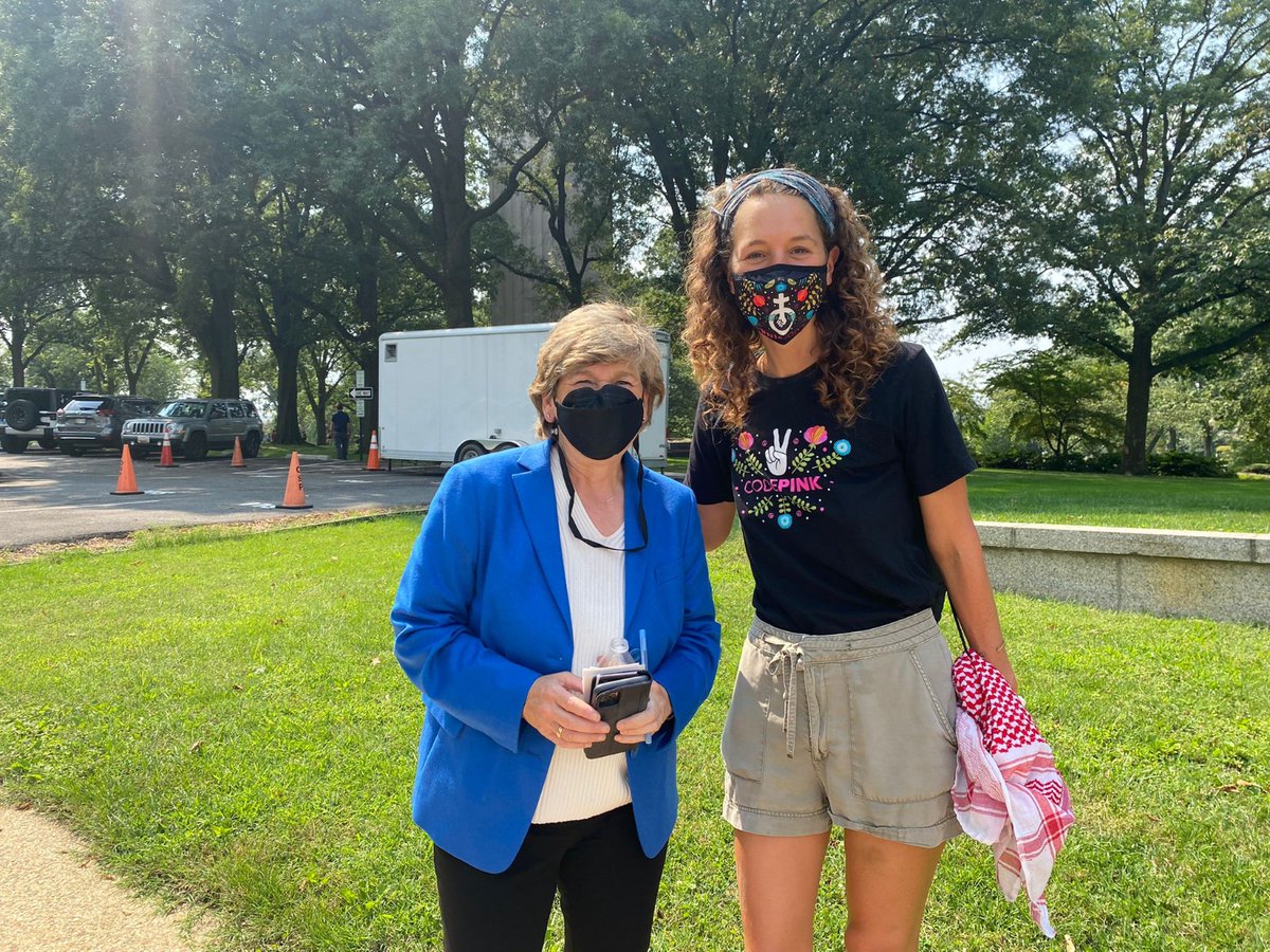 CODEPINK's Olivia with Randi Weingarten, the president of the American Federation of Teachers. 