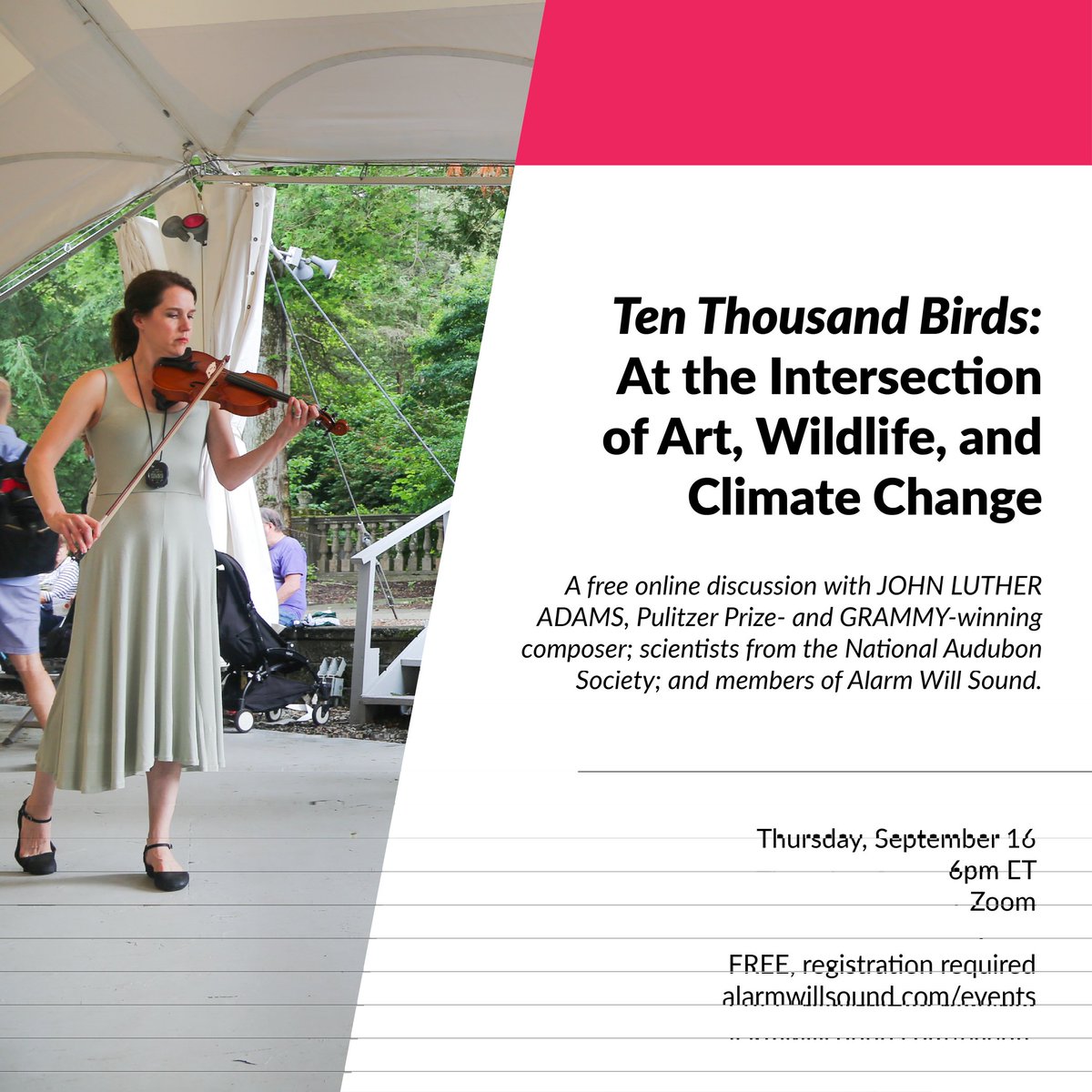 Register now to join Pulitzer Prize-winning composer John Luther Adams, <a href="/AlanPierson/">Alan Pierson</a>, and <a href="/audubonsociety/">Audubon Society</a> scientists <a href="/BrookeLBateman/">Dr Brooke L Bateman</a>, and John Rowden, this Thursday at 6pm for a free online discussion about the arts and climate science. More info at alarmwillsound.com/event/online-1…