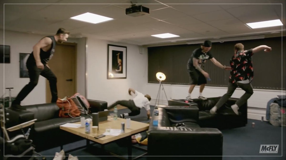 what does your band do minutes before they’re due to play their opening night of their tour to 1000s of people?... mine plays the floor is lava. #mcfly #mcflytotalaccess #Youngdumbthrills