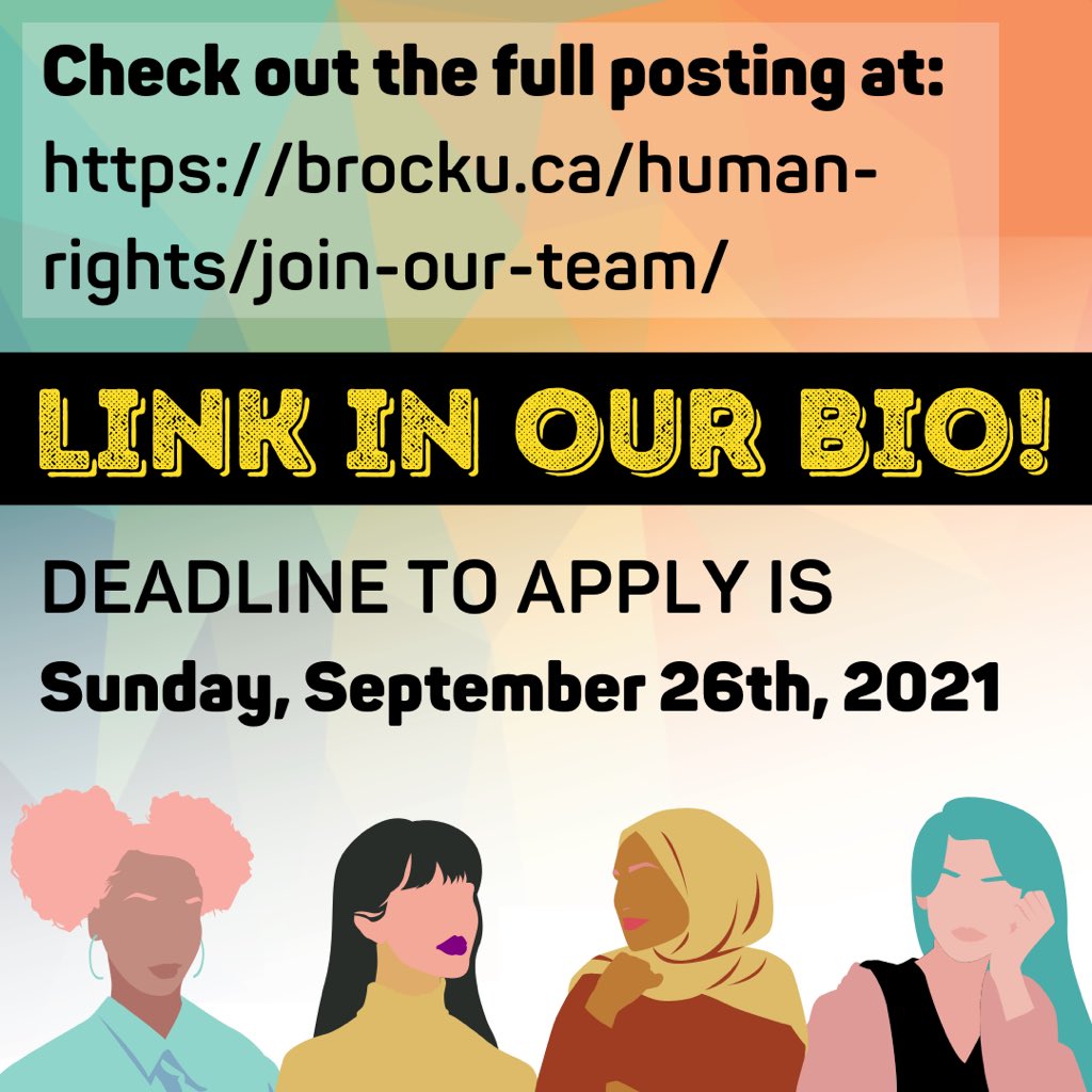 Attention undergraduate students at Brock: We are HIRING! 
 
Are you interested in advocating for social justice within a postsecondary environment? 
 
Apply to be a Student Justice Advocate Team Member TODAY!
  
Check out the full job posting at:
brocku.ca/human-rights/j…